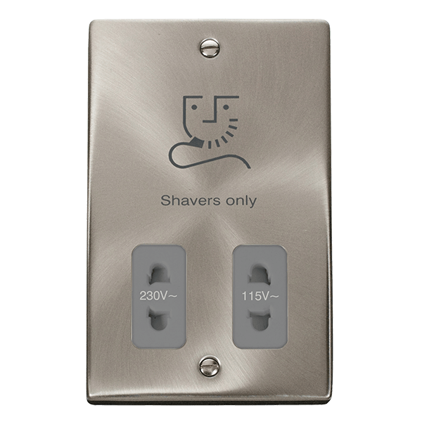 Click Deco Dual Shaver Socket Satin Chrome Grey Insert VPSC100GY