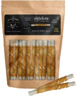 The Butcher Shop Co. 5" x 9-10mm White Twisted Stick Wrapped with Chicken 25pk x 1