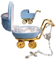 Imitation Pearl Baby Rosary/Blue/Pram Box   (6101/BLUE)