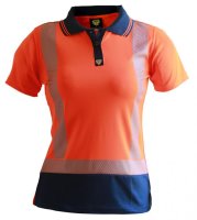 Caution Hi-Vis D/N Segmented Tape Womens Microfibre Polo - Orange/Navy