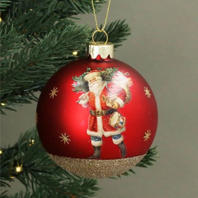 Bauble - Matt Red & Gold Sparkling Nostalgia Santa