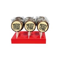 Hand decorated milk chocolate Merry Xmas lollies - 24 x 65g