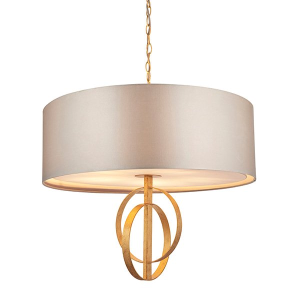 Endon Double Hoop Gold Leaf Pendant Light With Xl Mink Shade