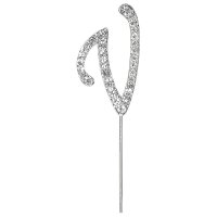 Diamante Letter "V" On Stem Silver - 4.5cm