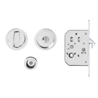 EPD Polished Stainless Steel Pocket Door Set, Mortice Lock With Strike Plate, Esc. With Turn And Release, Spindle 8X8mm, Finger Sleeve Set