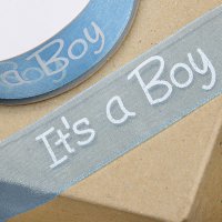 Printed 'It's a Boy 'Organza Ribbon Blue - 25mm x 25m
