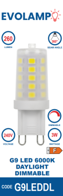 EVOLAMP 3W DIMMABLE LED G9 LAMP 6000K (BOX 50) | G9LEDDL