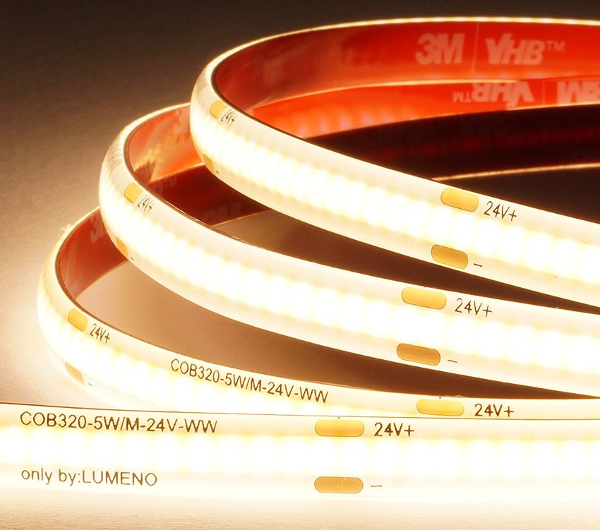 Lumeno COB320 24V 5W IP65 2700K LED Strip Per Mtr LM-STC320WW-M5