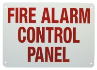 "Fire Alarm Control Panel" Sign, Rigid Plastic, Red Lettering on White, 10" W x 7" H
