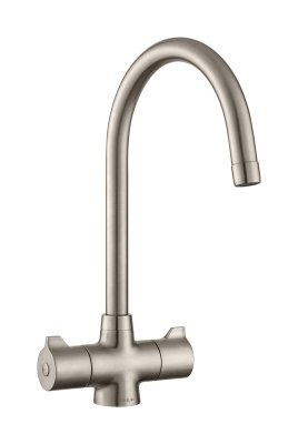 Leisure AquaClear Dual Lever Monobloc Tap - Satin Steel Finish