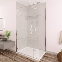 ORO HINGED DOOR & INLINE 120CM RIGHT HAND BRIGHT SILVER WITH CLEAR GLASS COMPLETE