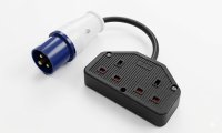 EBASEE CEE 16A 230V Blue Adaptor to Double Black Trailing Socket