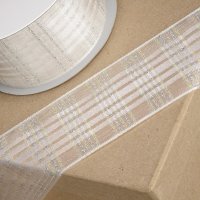 Tartan Striped Ribbon Ivory - 38mm x 10m