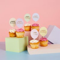 Pastel 'Happy Birthday' Balloon Food Picks - Pack of 12