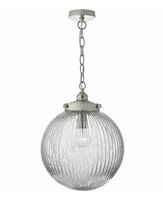 Tamara 1 Light Pendant, Satin Nickel & Ribbed Glass | LV1802.0106