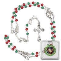 Wood Christmas Rosary/6mm Bead/Green & Red   (6161)