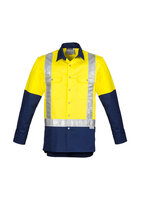 ZW124-MENS HI VIS SPLICED INDUSTRIAL SHIRT - SHOULDER TAPED YLW/NAVY