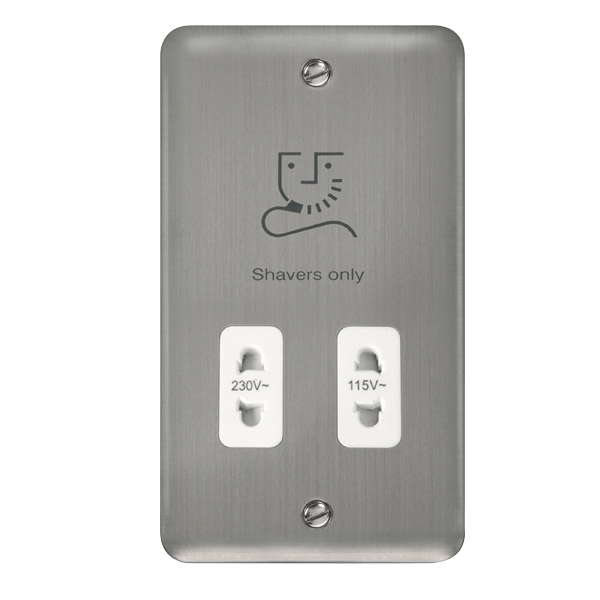 Click Deco Plus Dual Voltage Shaver Socket Stainless Steel White Insert DPSS100WH