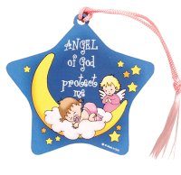 Wood Plaque 3 inch x 3 inch/Guardian Angel/Girl   (34214)