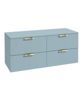 STOCKHOLM 120CM WALL HUNG FOUR DRAWER MORNING SKY BLUE MATT COUNTERTOP VANITY UNIT - BRUSHED GOLD HANDLE