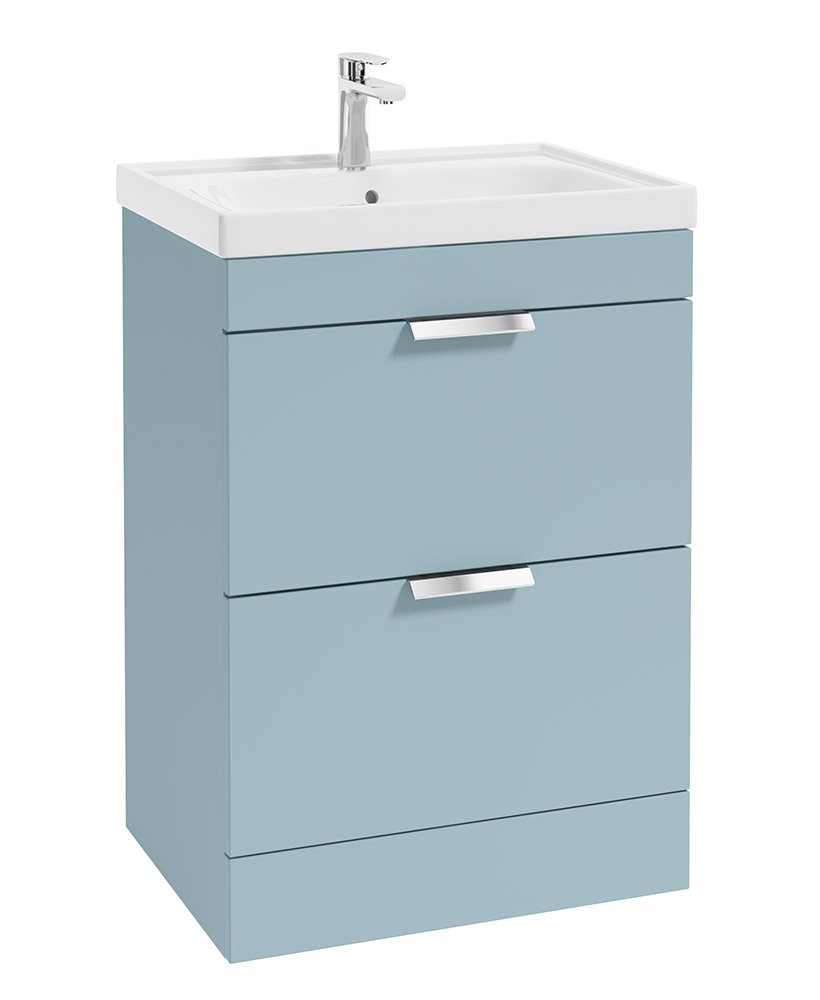 STOCKHOLM 60CM TWO DRAWER FLOOR STANDING MORNING SKY BLUE MATT VANITY UNIT - BRUSHED CHROME HANDLES