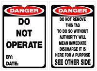 DANGER Do Not Operate Tag, Pack 25
