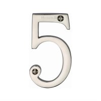 C1560-5-PNF - Heritage Brass Numeral 5 Face Fix 76mm (3") Polished Nickel Finish