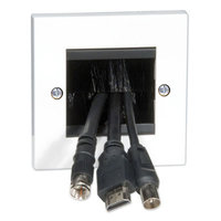 1 GANG CABLE ENTRY/EXIT PLATE WHITE WITH BLACK BRUSHES