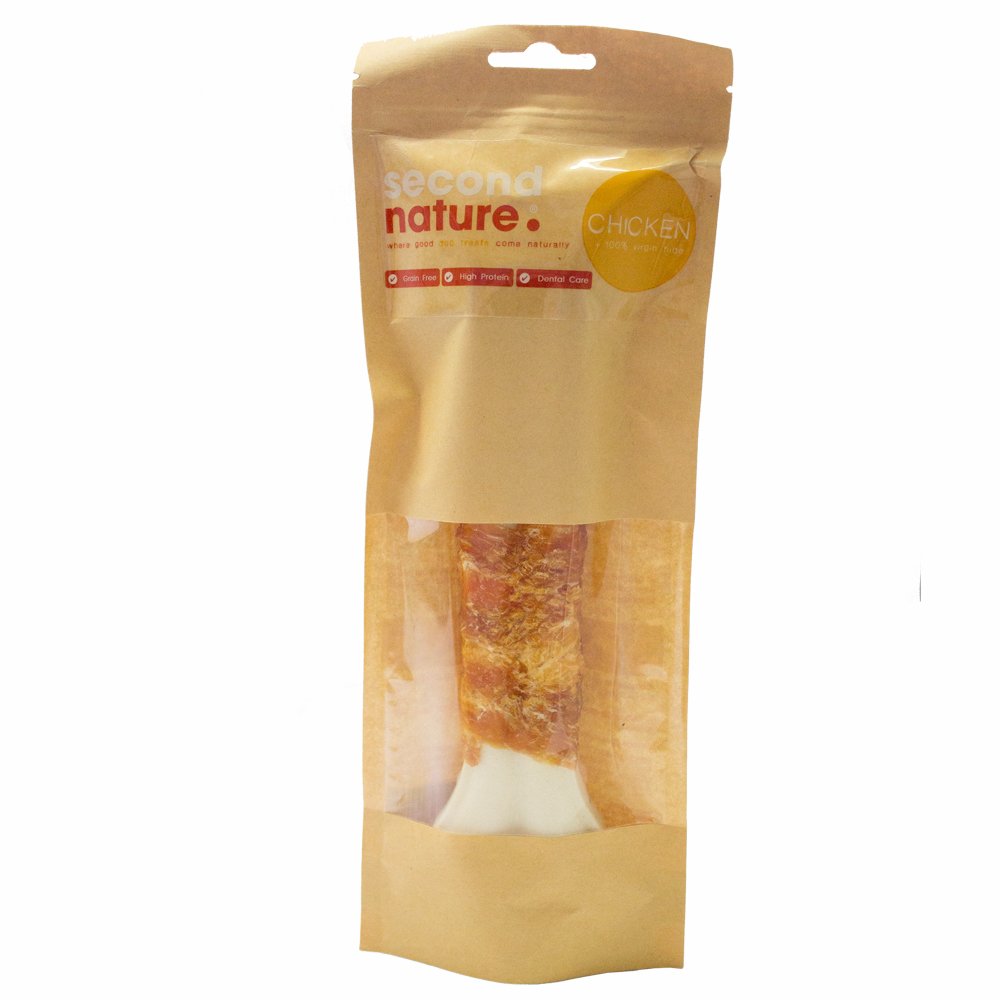 Second Nature AZ702 Whitehide Pressed Bone Wrapped in Chicken Dog Treats 8.5in 6x1pk