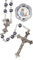 Communion Glass Rosary/Imitation Hematite   (C61224)