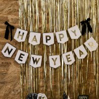 Happy New Year Flag Card Banner With Black Velvet Bows x2 2m
