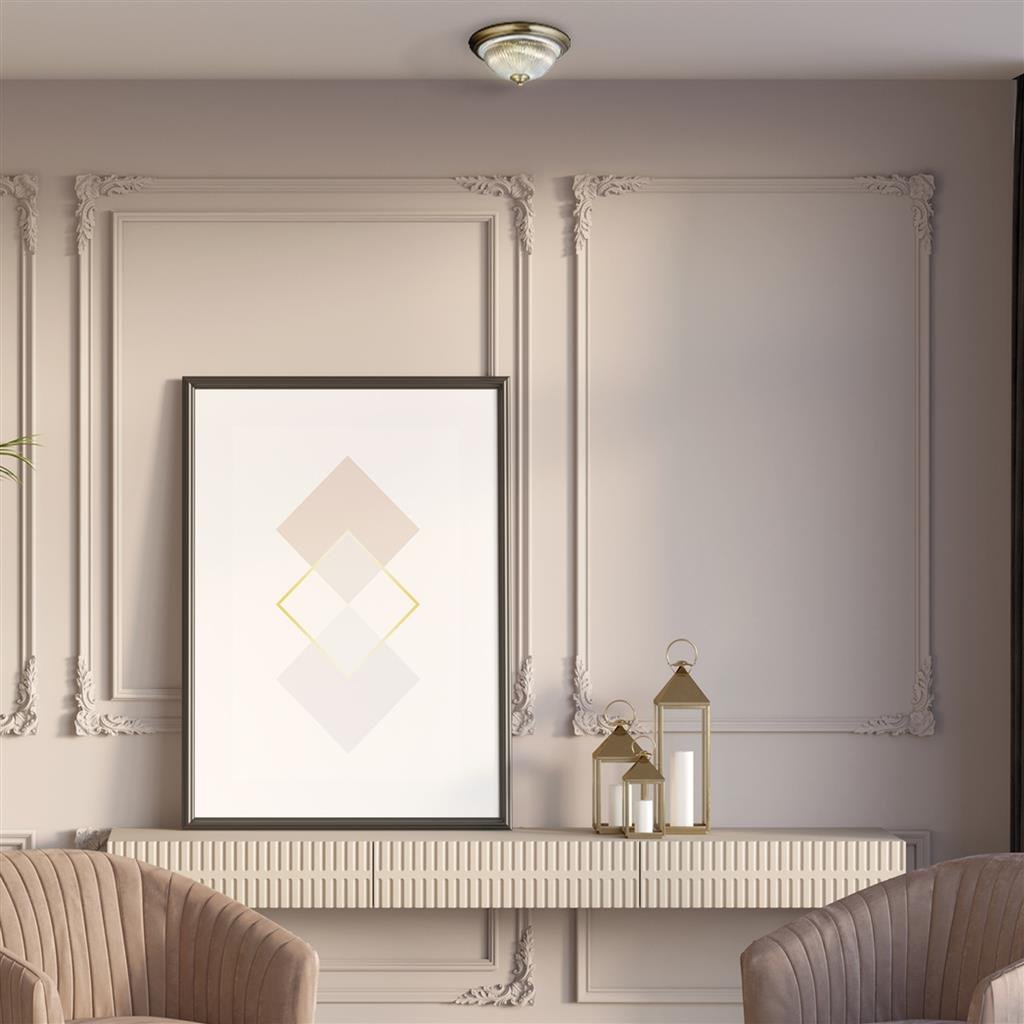 Searchlight American Diner Flush -Antique Brass & Clear Glass