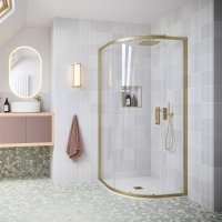 FLAIR ILI ONE DOOR OFFSET SLIDING QUADRANT 800X1200MM 
BRUSHED BRASS WITH CLEAR GLASS COMPLETE