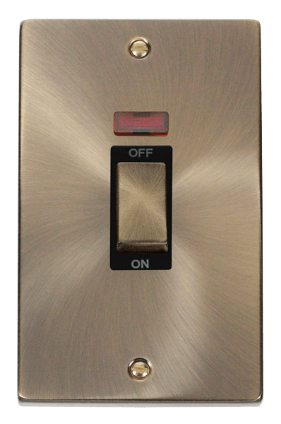 Click Deco 2G 45A DP Switch + Neon Antique Brass Black Insert VPAB503BK
