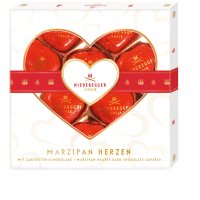 Dark chocolate covered marzipan hearts in gift box - 10x125g