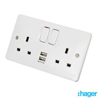 Hager Sollysta Twin Switched Socket 13A & 2xUSB Ports WMSS82USB