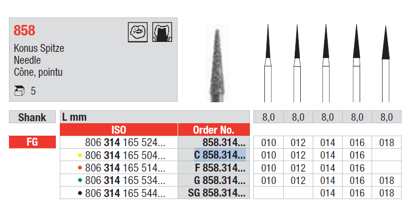 Edenta Diamond Bur Needle Super Fine165/012 - Pack of 5