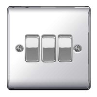 NEXUS POLISHED CHROME PLATE SWITCH 10A 3 GANG 2 WAY