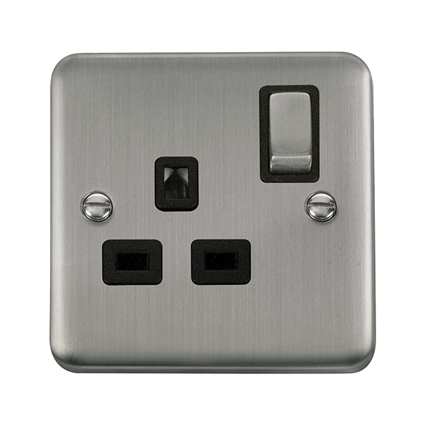 Click Deco Plus 1G DP Switched Socket Stainless Steel Black Insert DPSS535BK