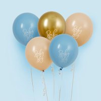 Blue, Nude & Gold 'Baby Boy' 12" Latex Balloons- Pack of 5