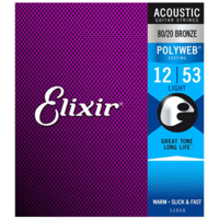 Elixir Polyweb Light Acoustic Guitar Strings 12/53 (80/20 Bronze)