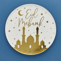 Eid Mubarak Gold Paper Plates - Pack of 8