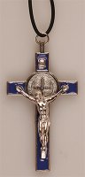 Metal/Blue Enamel Benedict Crucifix- 3 inch   (1226/BL)
