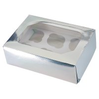 6 Piece Cupcake/Muffin Box Glossy Silver - 240 x 165 x 75mm