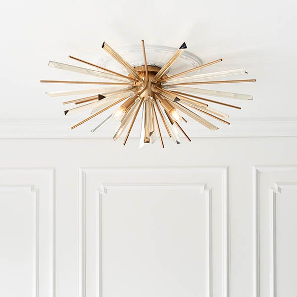 Endon Antique Brass Plated Flush Light With Glass Shards