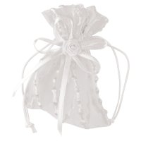 Organza/Satin Striped Pouch White - 10 x 7 cm