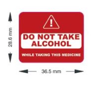 SIZE 36x28mm DO NOT TAKE ALCOHOL LABEL