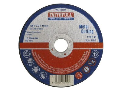 Faithfull 115x3.2x22 Metal Cutting Disc Flat Centre T41 AT54035
