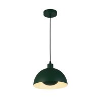 MARS 1 LIGHT PENDANT MATT GREEN METAL AND CREAM INNER SHADE 40CM