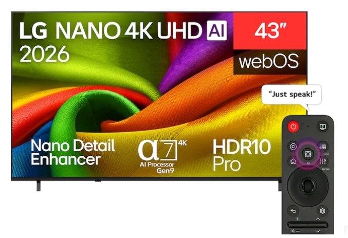 Front view of LG NANO 4K UHD AI NU85 43 inch Smart TV